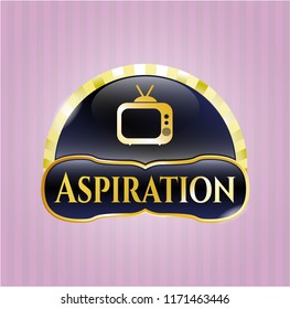  Golden badge with old tv, television icon and Aspiration text inside
