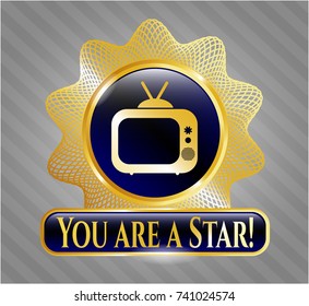  Golden badge with old tv, television icon and You are a Star! text inside