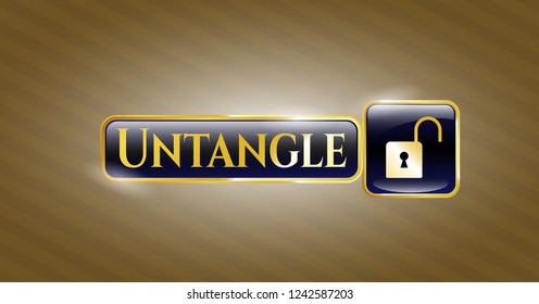  Golden badge with open lock icon and Untangle text inside