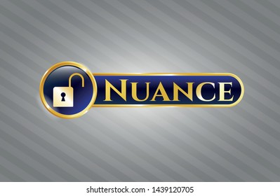  Golden badge with open lock icon and Nuance text inside