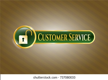  Golden badge with open lock icon and Customer Service text inside