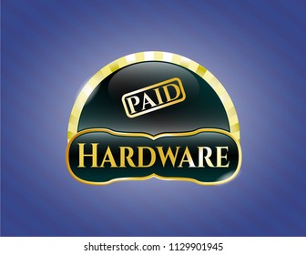  Golden badge with paid icon and Hardware text inside