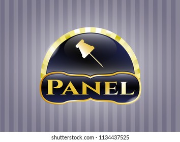  Golden badge with paper pin icon and Panel text inside