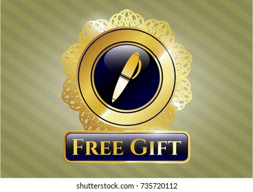  Golden badge with pen icon and Free Gift text inside