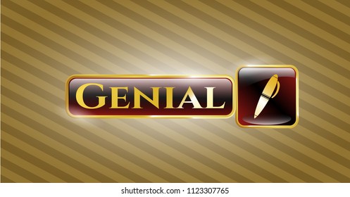  Golden badge with pen icon and Genial text inside