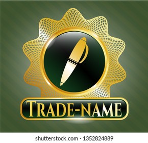  Golden badge with pen icon and Trade-name text inside