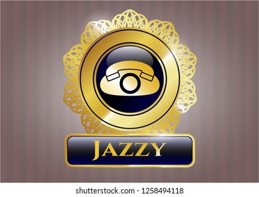  Golden badge with phone icon and Jazzy text inside