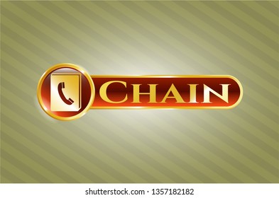  Golden badge with phonebook icon and Chain text inside