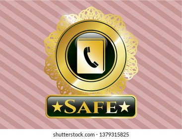  Golden badge with phonebook icon and Safe text inside