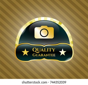  Golden badge with photo camera icon and Quality Guarantee text inside