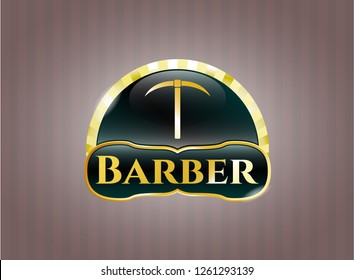  Golden badge with pickaxe icon and Barber text inside