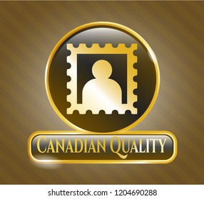  Golden badge with picture icon and Canadian Quality text inside