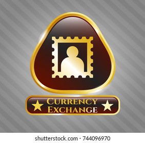  Golden badge with picture icon and Currency Exchange text inside