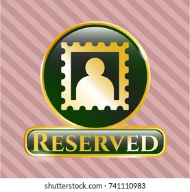  Golden badge with picture icon and Reserved text inside