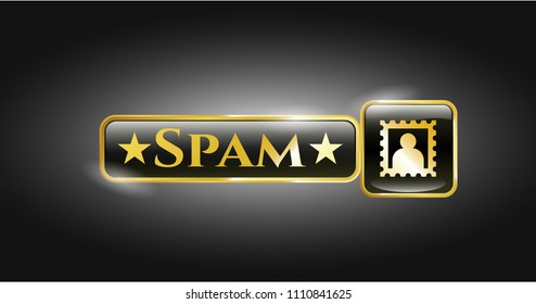  Golden badge with picture icon and Spam text inside