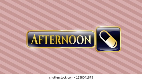  Golden badge with pill icon and Afternoon text inside