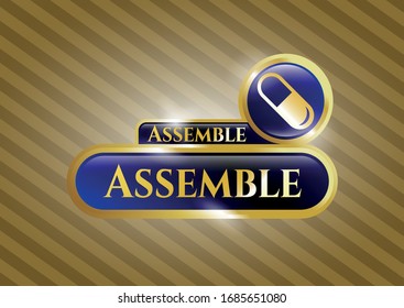  Golden badge with pill icon and Assemble text inside