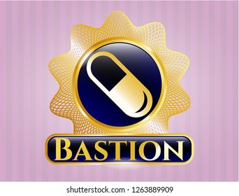  Golden badge with pill icon and Bastion text inside