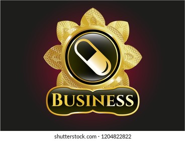  Golden badge with pill icon and Business text inside