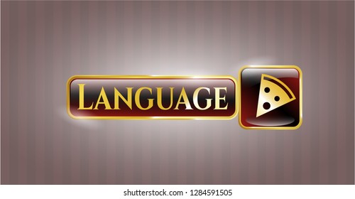  Golden badge with pizza slice icon and Language text inside