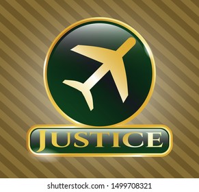  Golden badge with plane icon and Justice text inside
