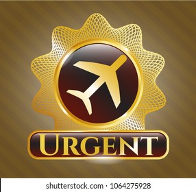  Golden badge with plane icon and Urgent text inside