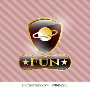  Golden badge with planet, saturn icon and Fun text inside