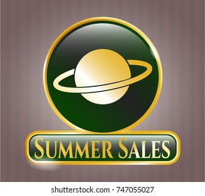  Golden badge with planet, saturn icon and Summer Sales text inside