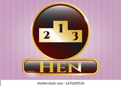  Golden badge with podium icon and Hen text inside