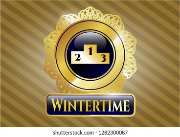  Golden badge with podium icon and Wintertime text inside