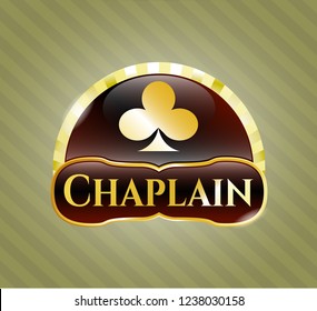  Golden badge with poker clover icon and Chaplain text inside