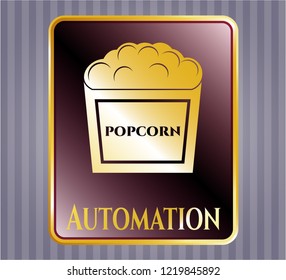  Golden badge with popcorn icon and Automation text inside