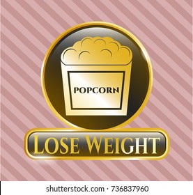  Golden badge with popcorn icon and Lose Weight text inside