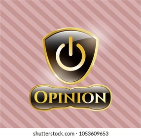  Golden badge with power icon and Opinion text inside