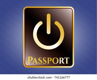  Golden badge with power icon and Passport text inside