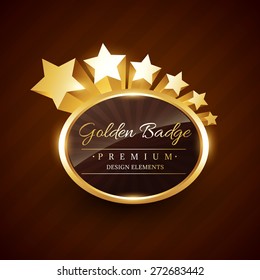 selo premium crachá dourado com estrelas que fluem design vetorial