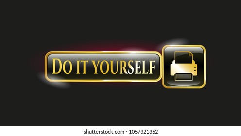  Golden badge with printer icon and Do it yourself text inside