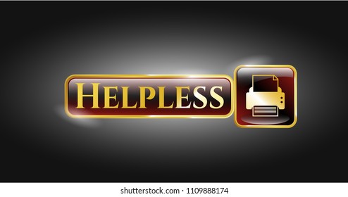   Golden badge with printer icon and Helpless text inside