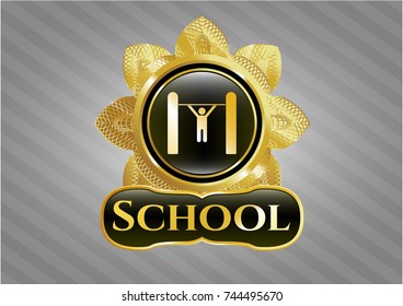  Golden badge with pull up icon and School text inside