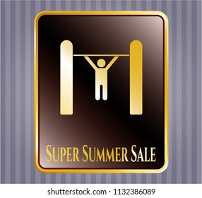  Golden badge with pull up icon and Super Summer Sale text inside