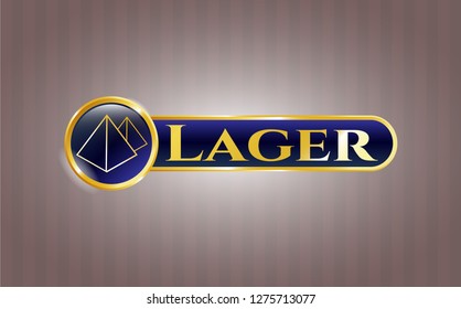  Golden badge with pyramids icon and Lager text inside