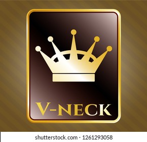  Golden badge with queen crown icon and V-neck text inside