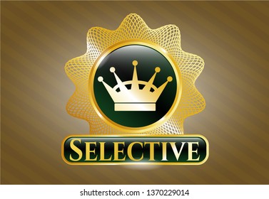  Golden badge with queen crown icon and Selective text inside