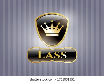 Golden badge with queen crown icon and Lass  text inside