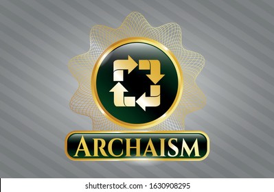  Golden Badge With Recycle Icon And Archaism Text Inside