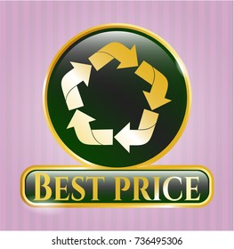  Golden badge with recycle icon and Best Price text inside