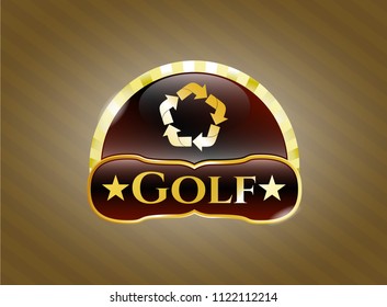  Golden badge with recycle icon and Golf text inside