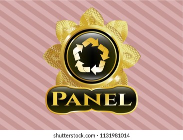  Golden badge with recycle icon and Panel text inside