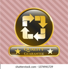  Golden badge with recycle icon and Quality Guarantee text inside