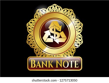  Golden badge with recycling business icon and Bank Note text inside